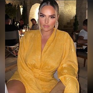 ZARA KNOTTED JACQUARD DRESS YELLOW GOLDEN • M